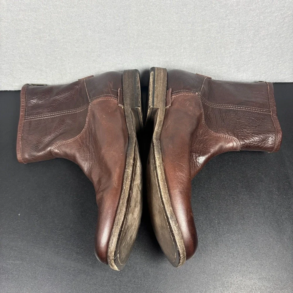 Frye Mens 10.5 D Dark Brown Leather Back Zip Ankle Boots Round Toe 3487870